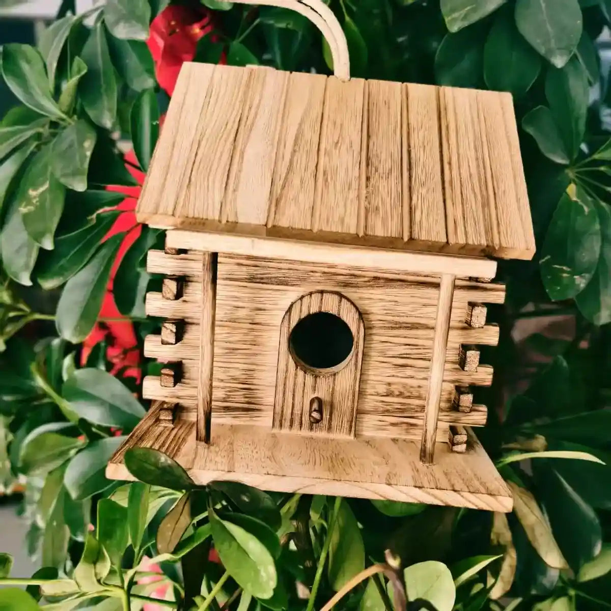 Rustic Hanging Wood Birdhouse for Outdoor Garden Decoration
