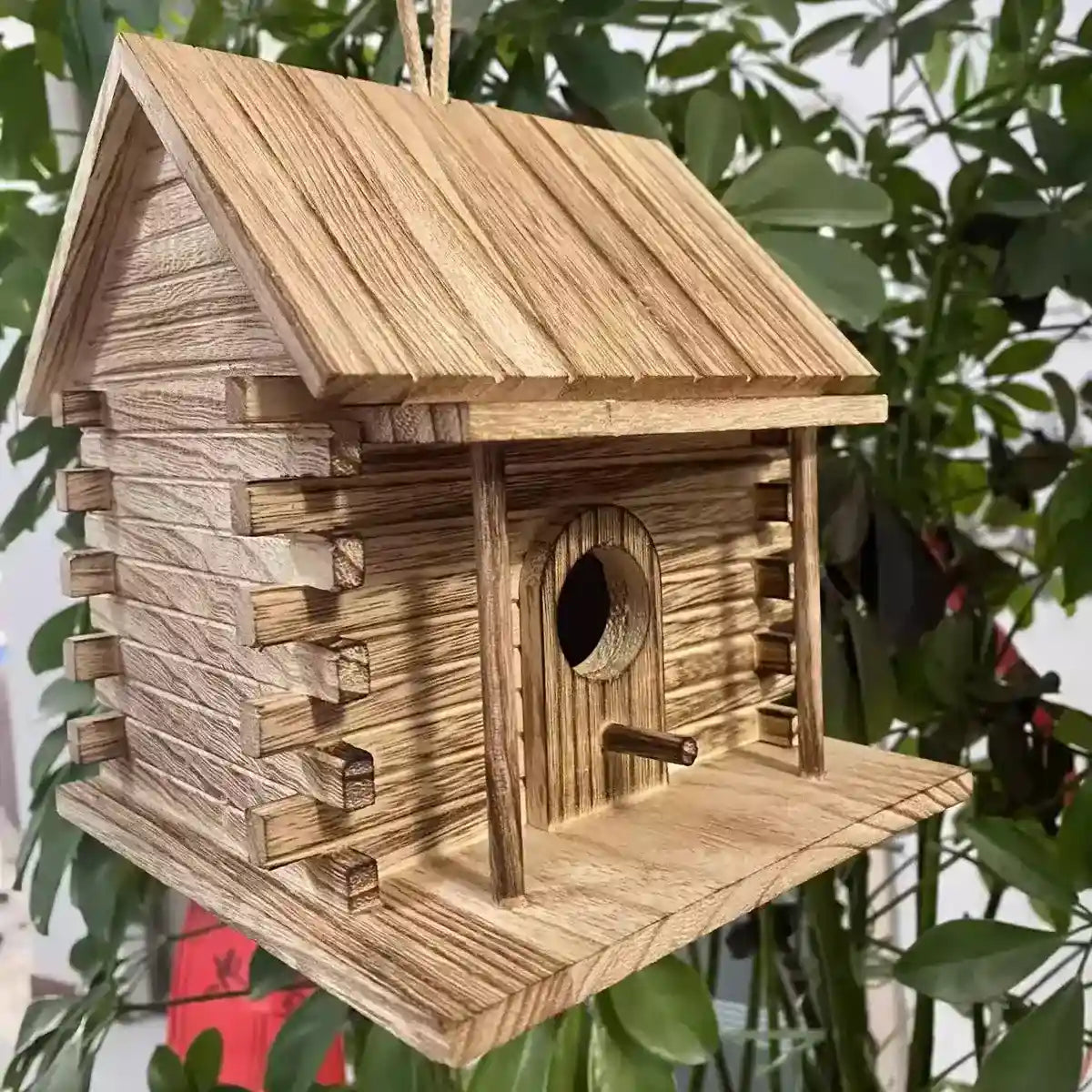 Rustic Hanging Wood Birdhouse for Outdoor Garden Decoration