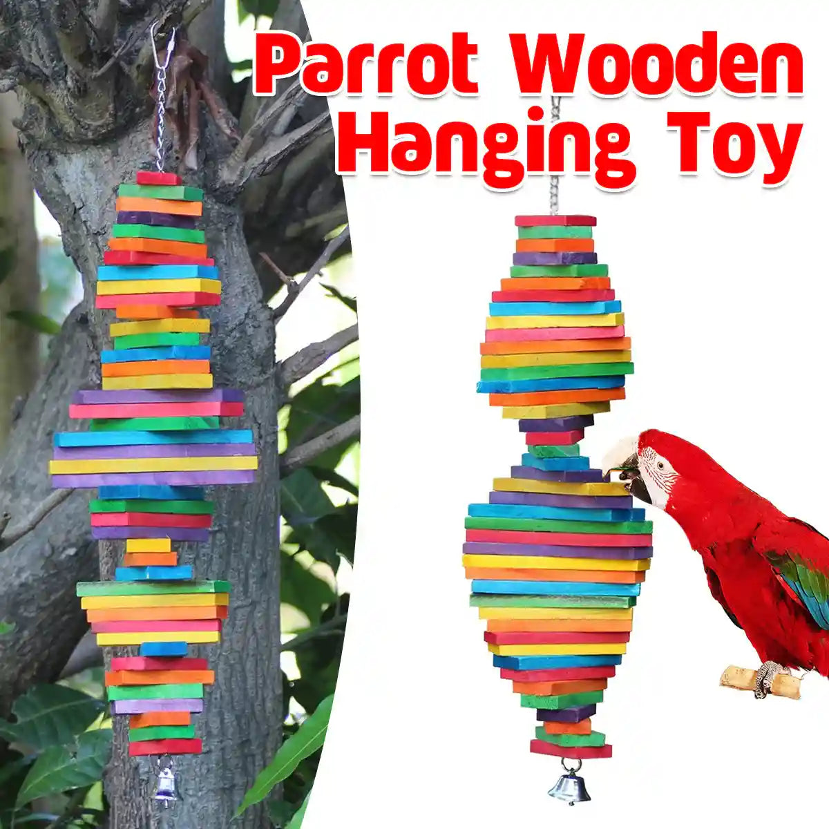 Multi-Layer Parrot Toy Wooden Hanging Pendant for Chewing and Climbing
