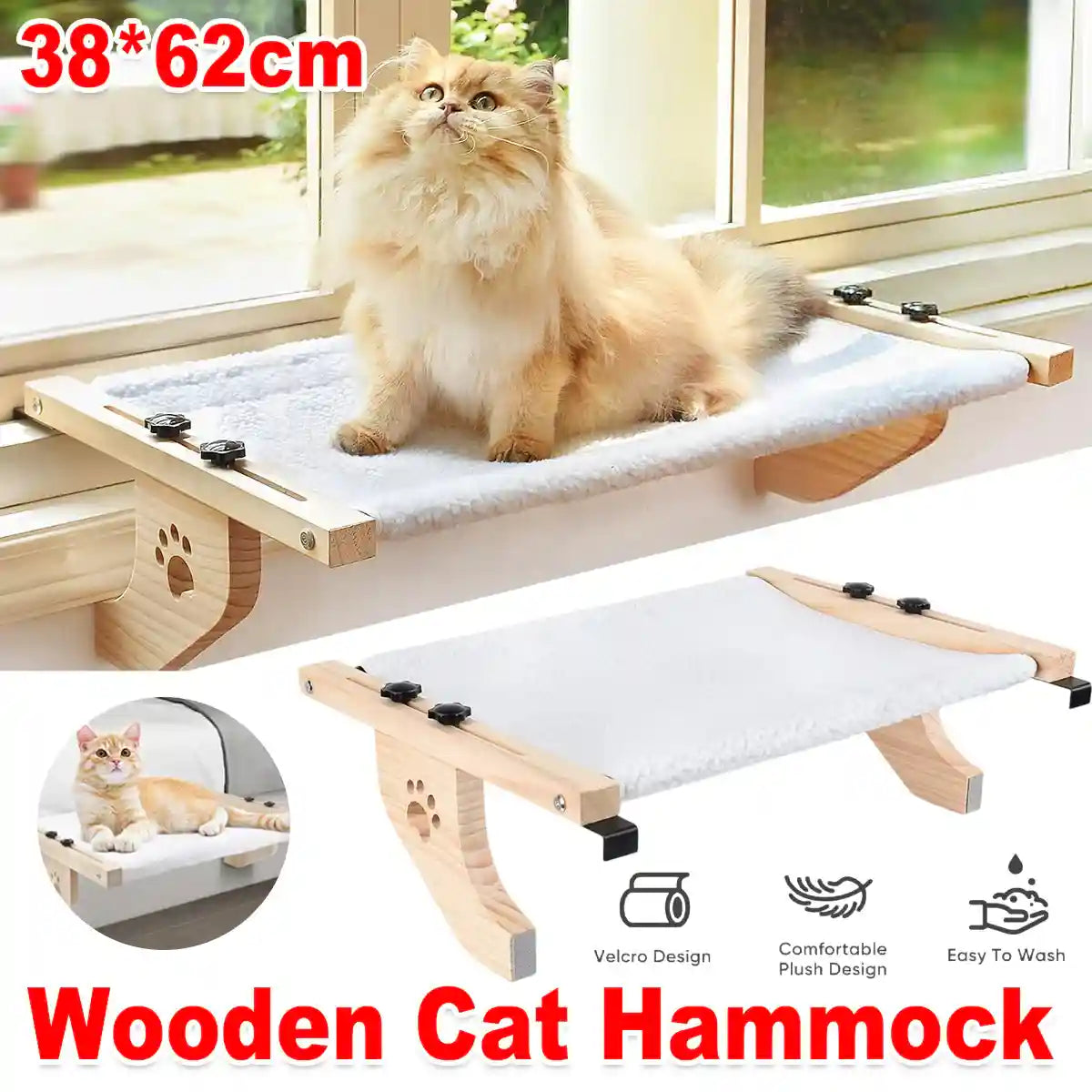 Wooden Cat Hammock Window Perch Comfortable Indoor Bed For Cats