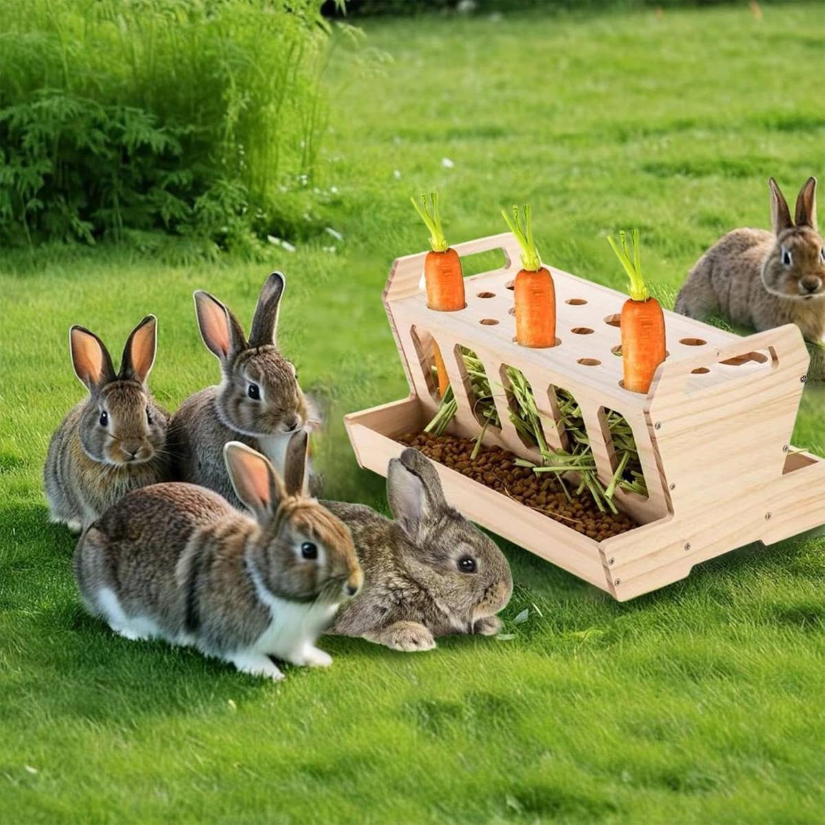 Wooden Rabbit Hutch Feeding Rack Solid Wood Carrot Holder