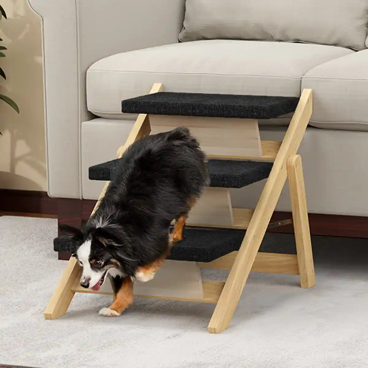 Wooden Pet Stairs Foldable Dog Ramp With Non-Slip Steps