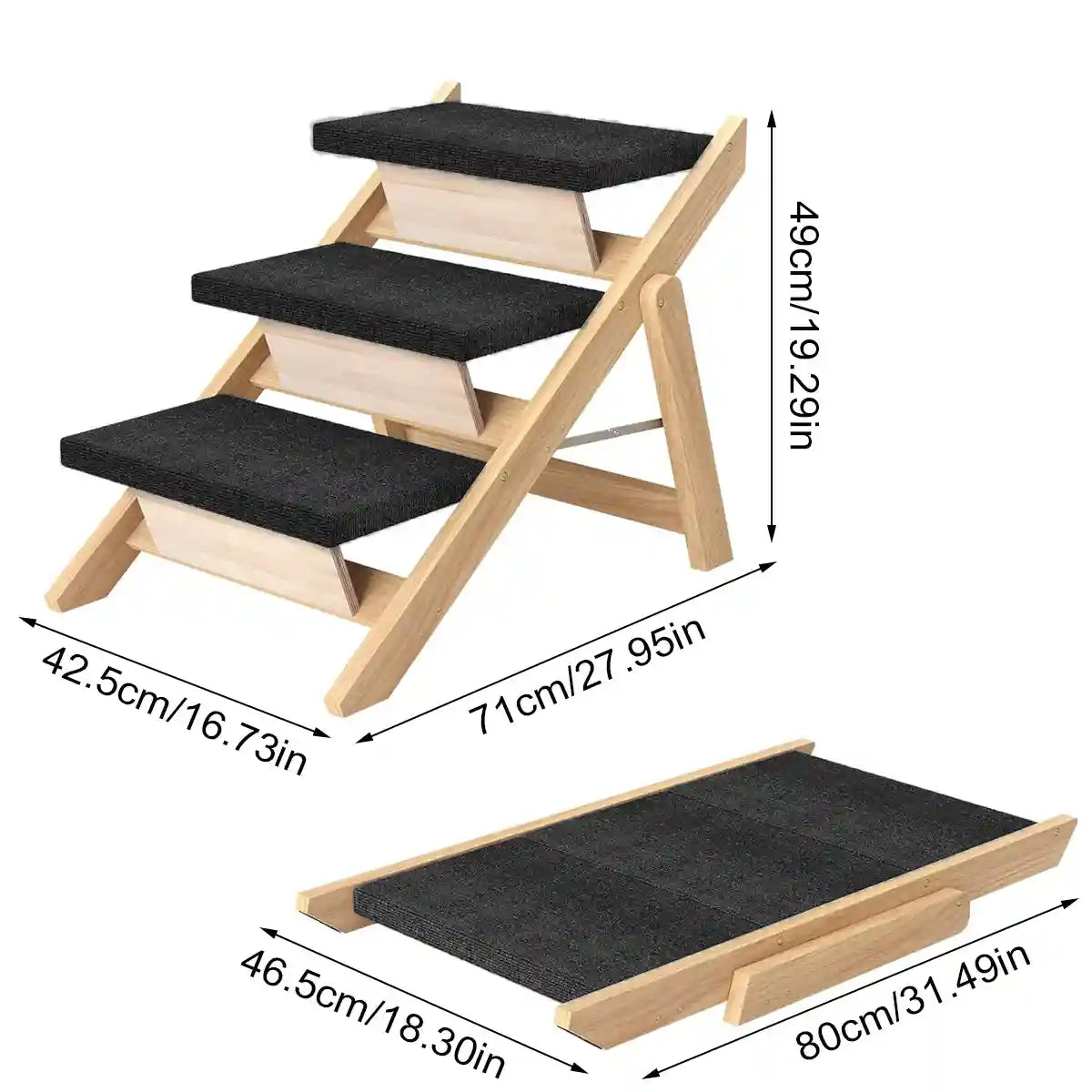 Wooden Pet Stairs Foldable Dog Ramp With Non-Slip Steps