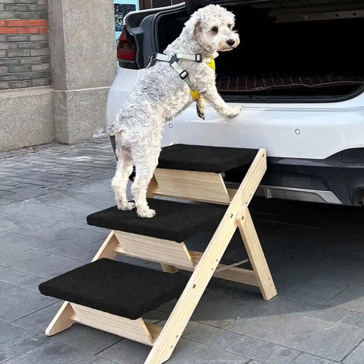 Wooden Pet Stairs Foldable Dog Ramp With Non-Slip Steps