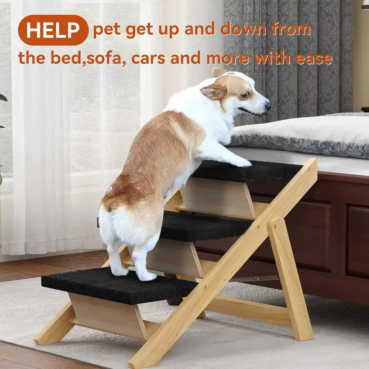 Wooden Pet Stairs Foldable Dog Ramp With Non-Slip Steps