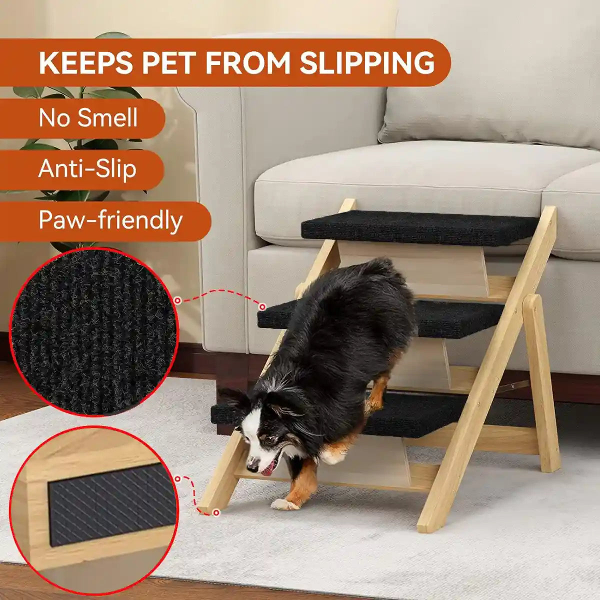 Wooden Pet Stairs Foldable Dog Ramp With Non-Slip Steps
