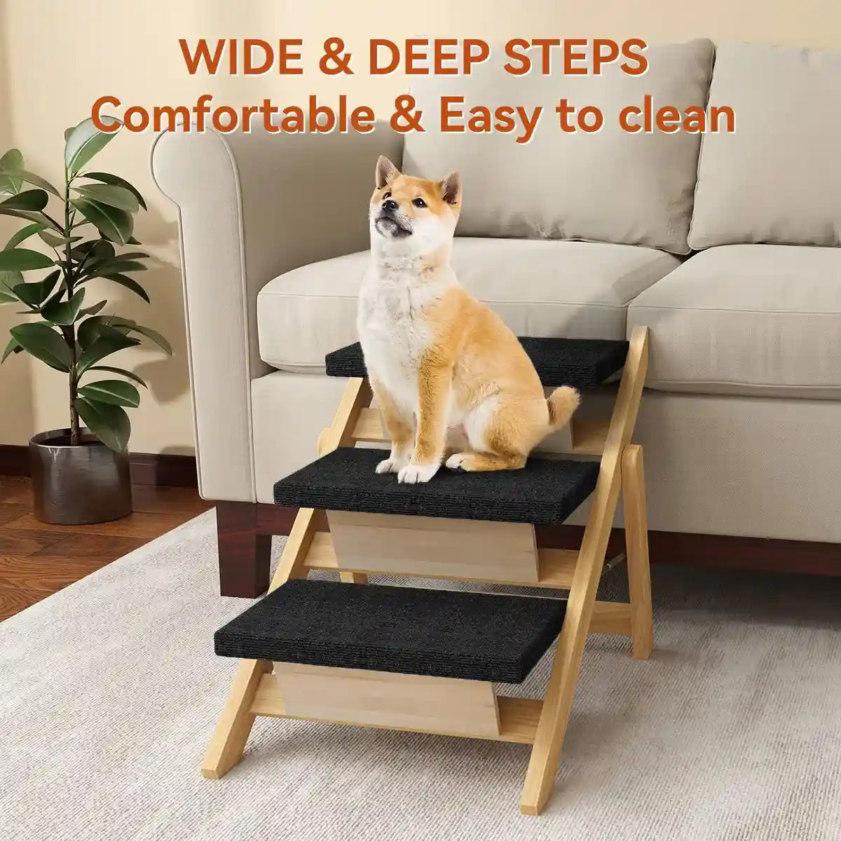 Wooden Pet Stairs Foldable Dog Ramp With Non-Slip Steps