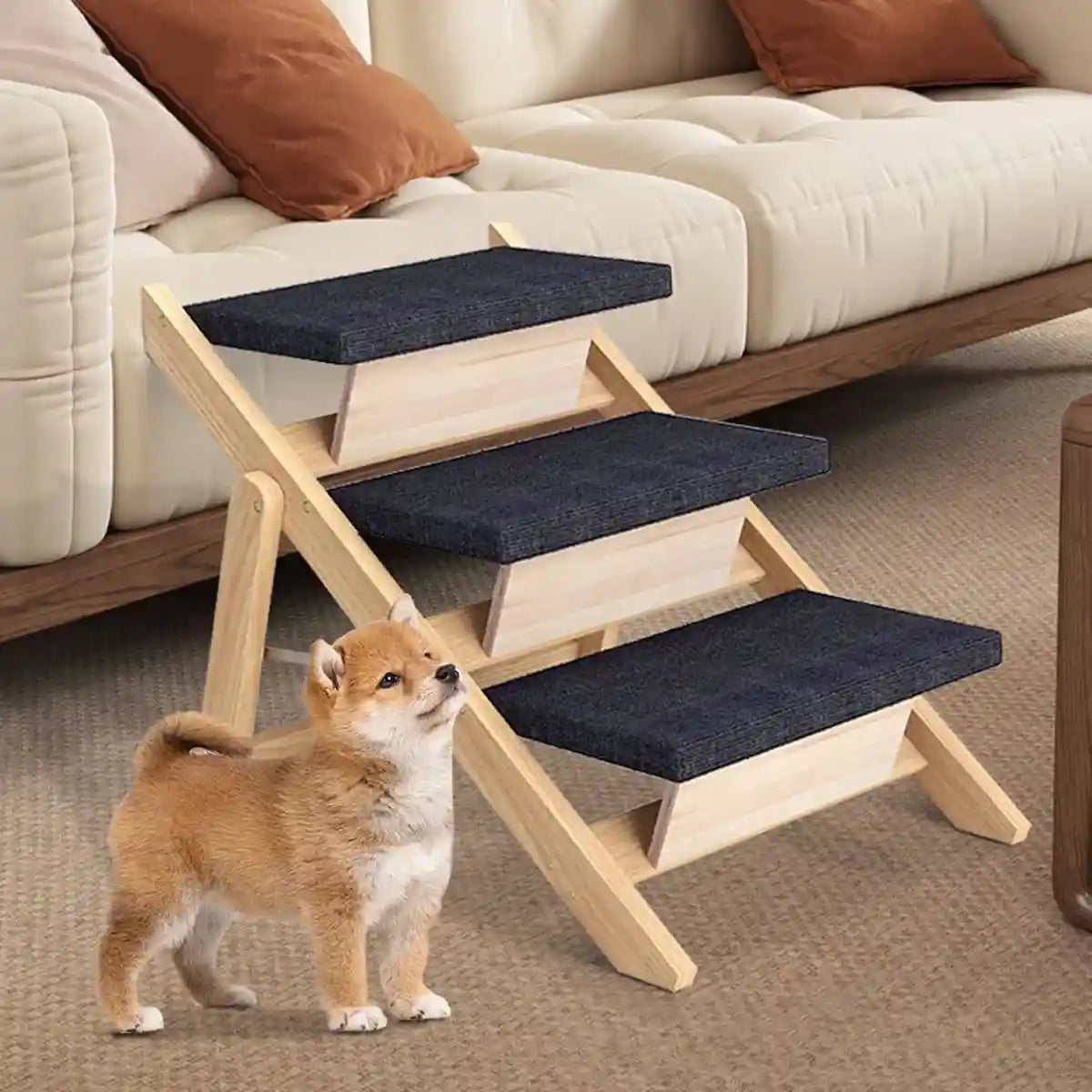 Wooden Pet Stairs Foldable Dog Ramp With Non-Slip Steps