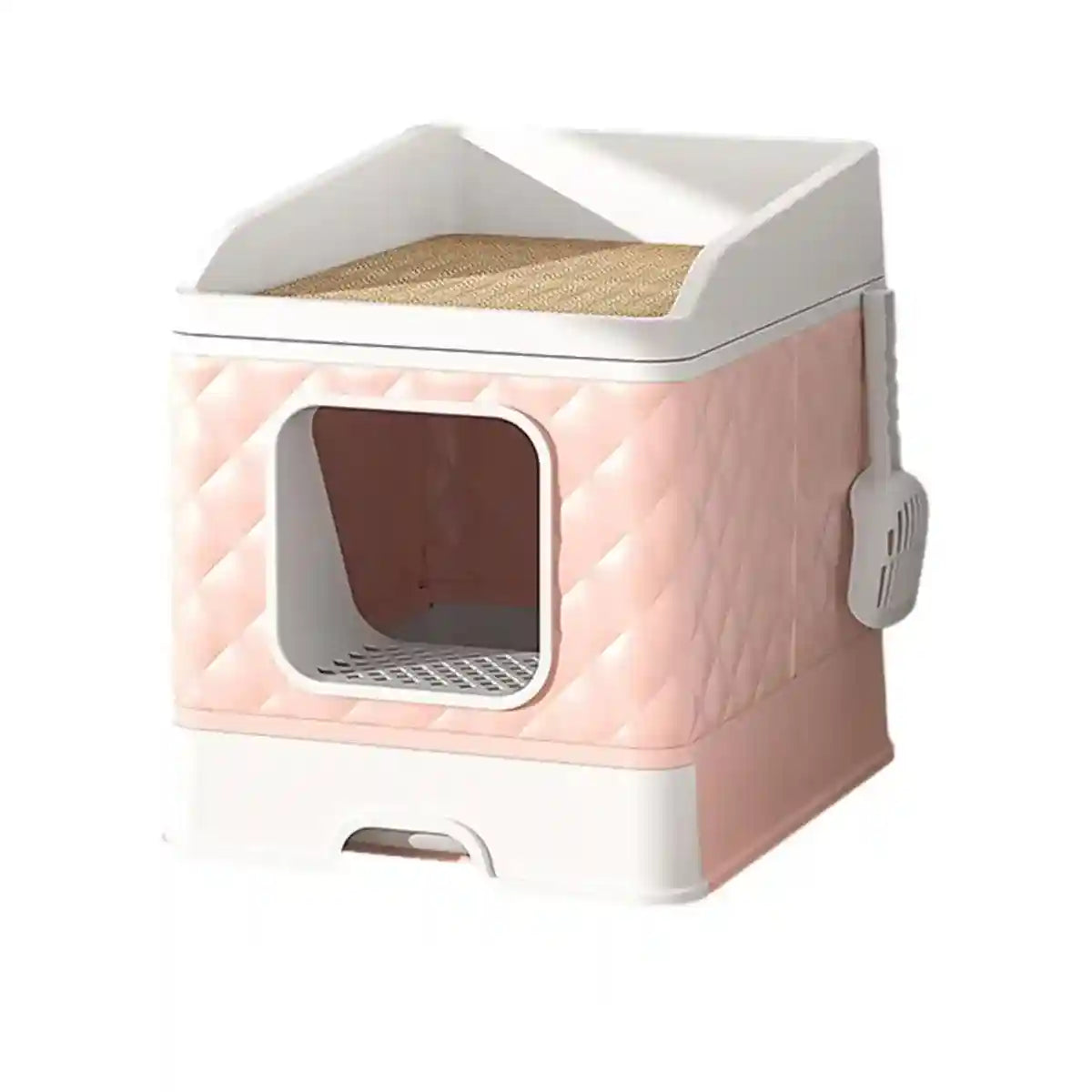 Drawer-Style Cat Litter Box with Scratching Board & Scoop