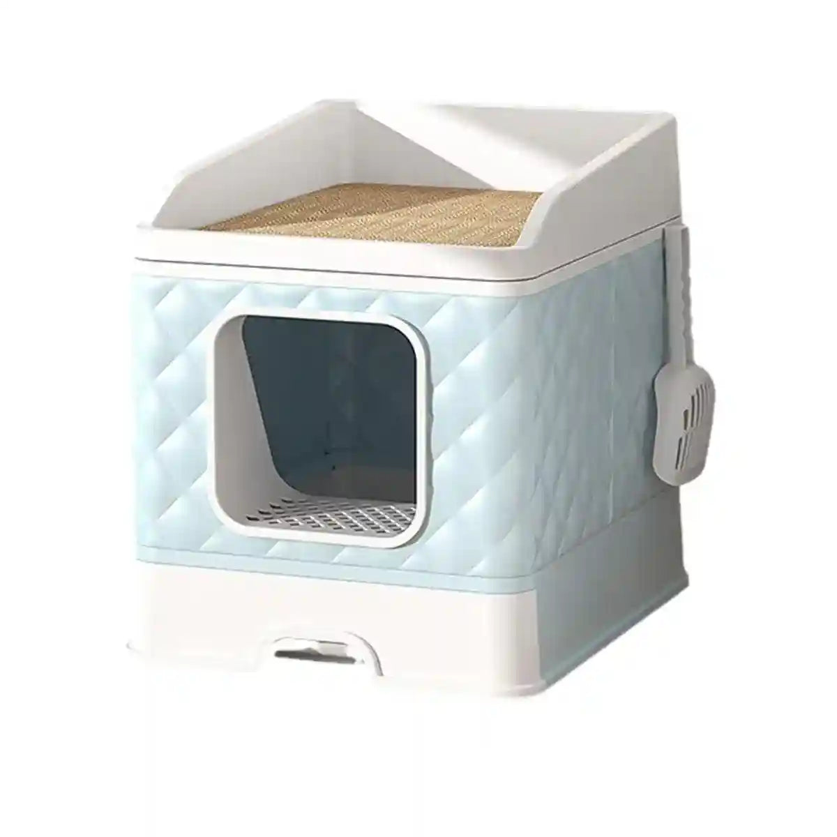 Drawer-Style Cat Litter Box with Scratching Board & Scoop
