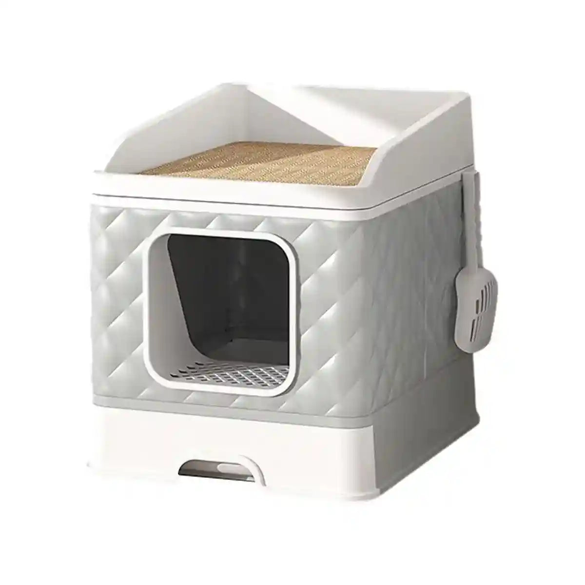 Drawer-Style Cat Litter Box with Scratching Board & Scoop