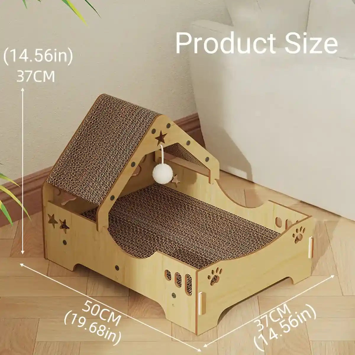Wooden Cat Scratching Bed with Toy Durable Claw-Friendly Cat Lounge