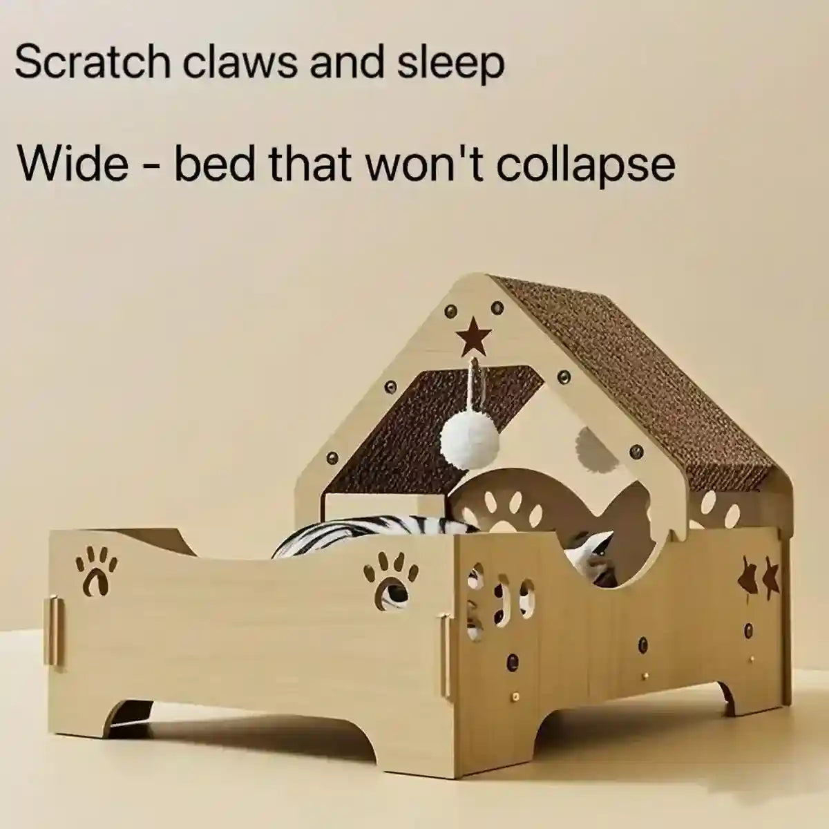 Wooden Cat Scratching Bed with Toy Durable Claw-Friendly Cat Lounge