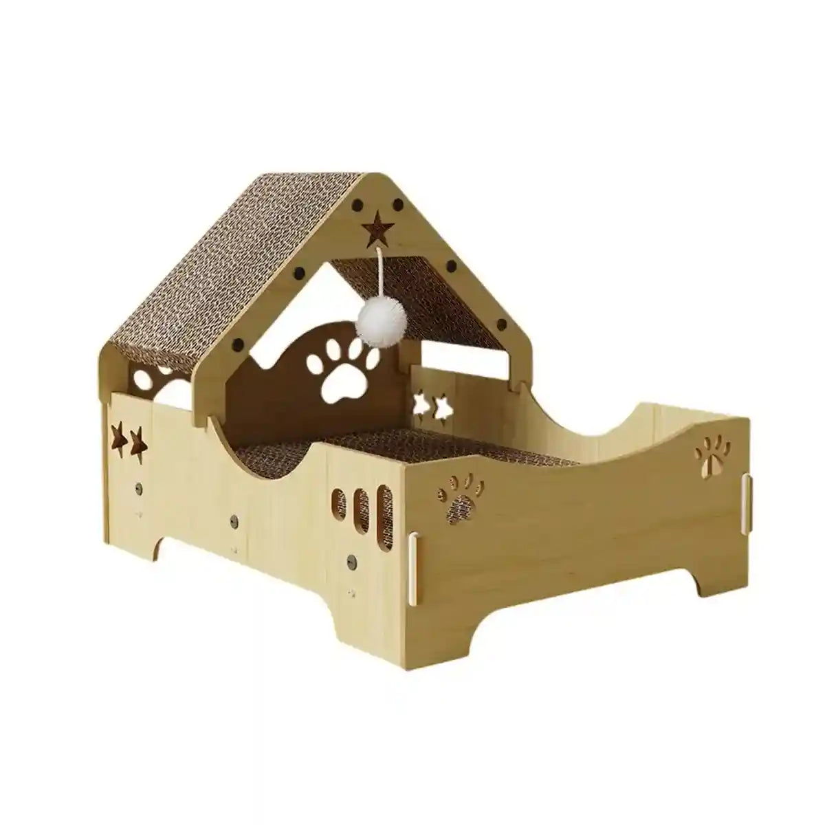 Wooden Cat Scratching Bed with Toy Durable Claw-Friendly Cat Lounge