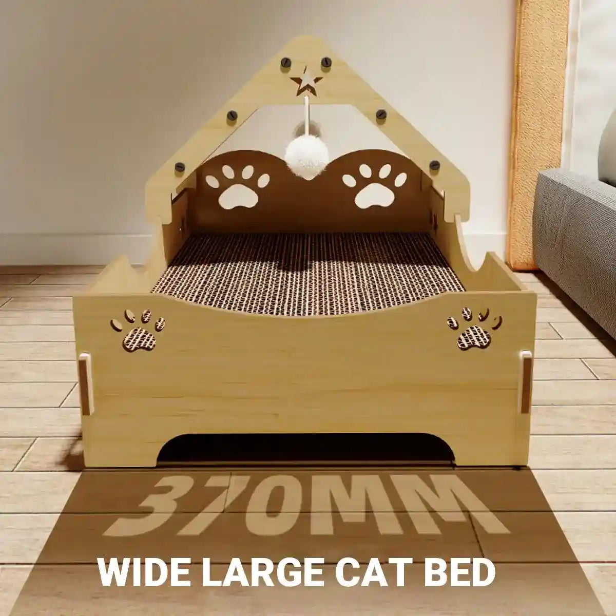 Wooden Cat Scratching Bed with Toy Durable Claw-Friendly Cat Lounge