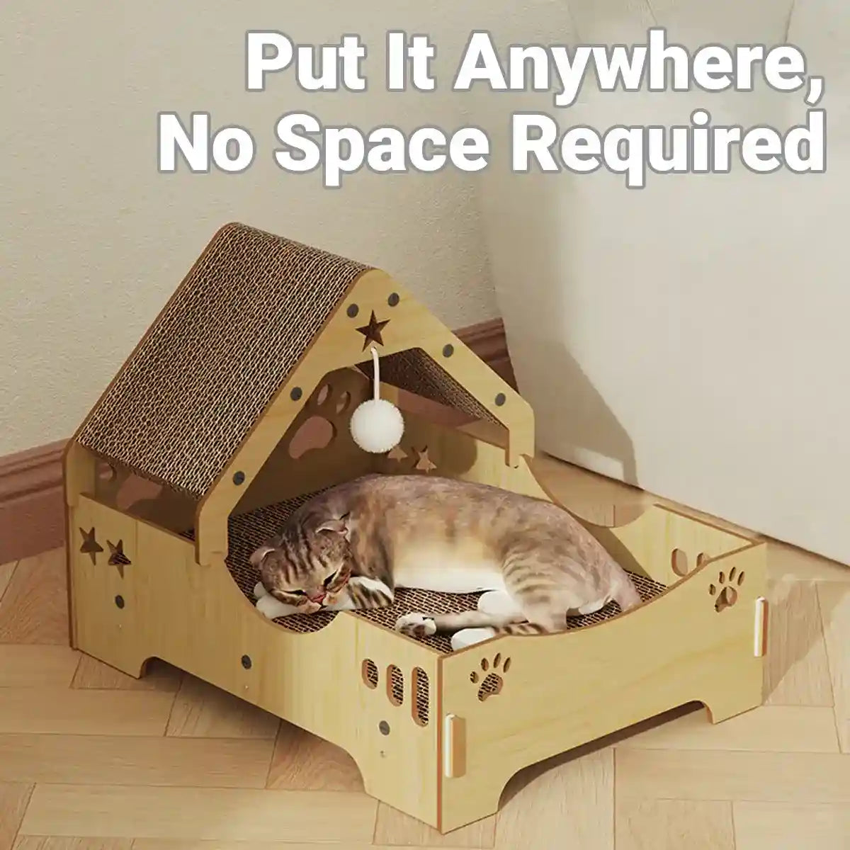 Wooden Cat Scratching Bed with Toy Durable Claw-Friendly Cat Lounge