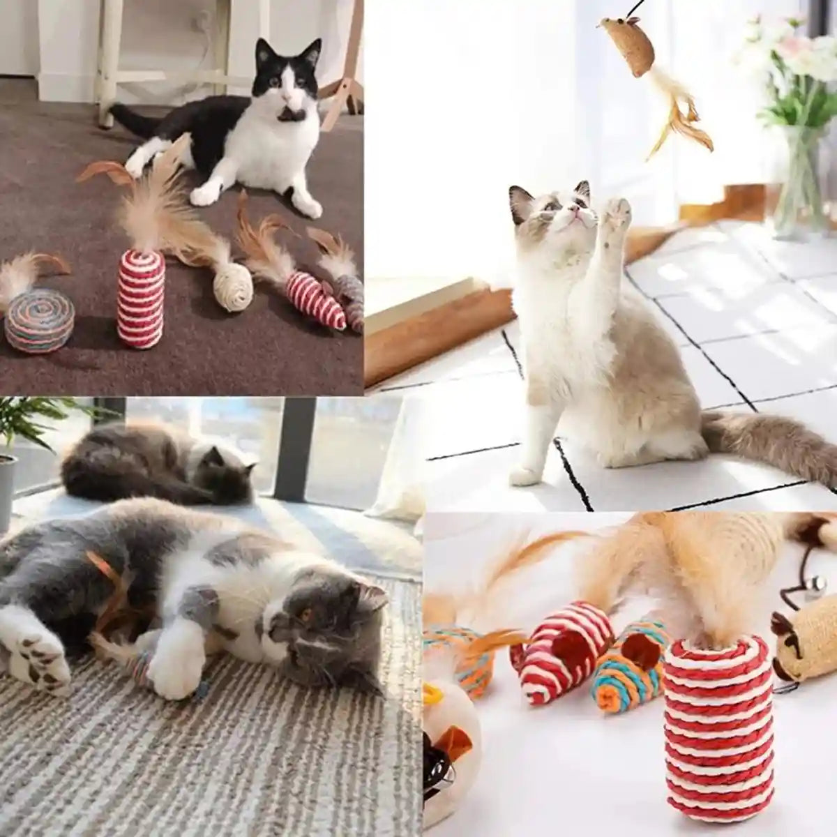 Cat Feather Toy Set with Wooden Wand and Bell