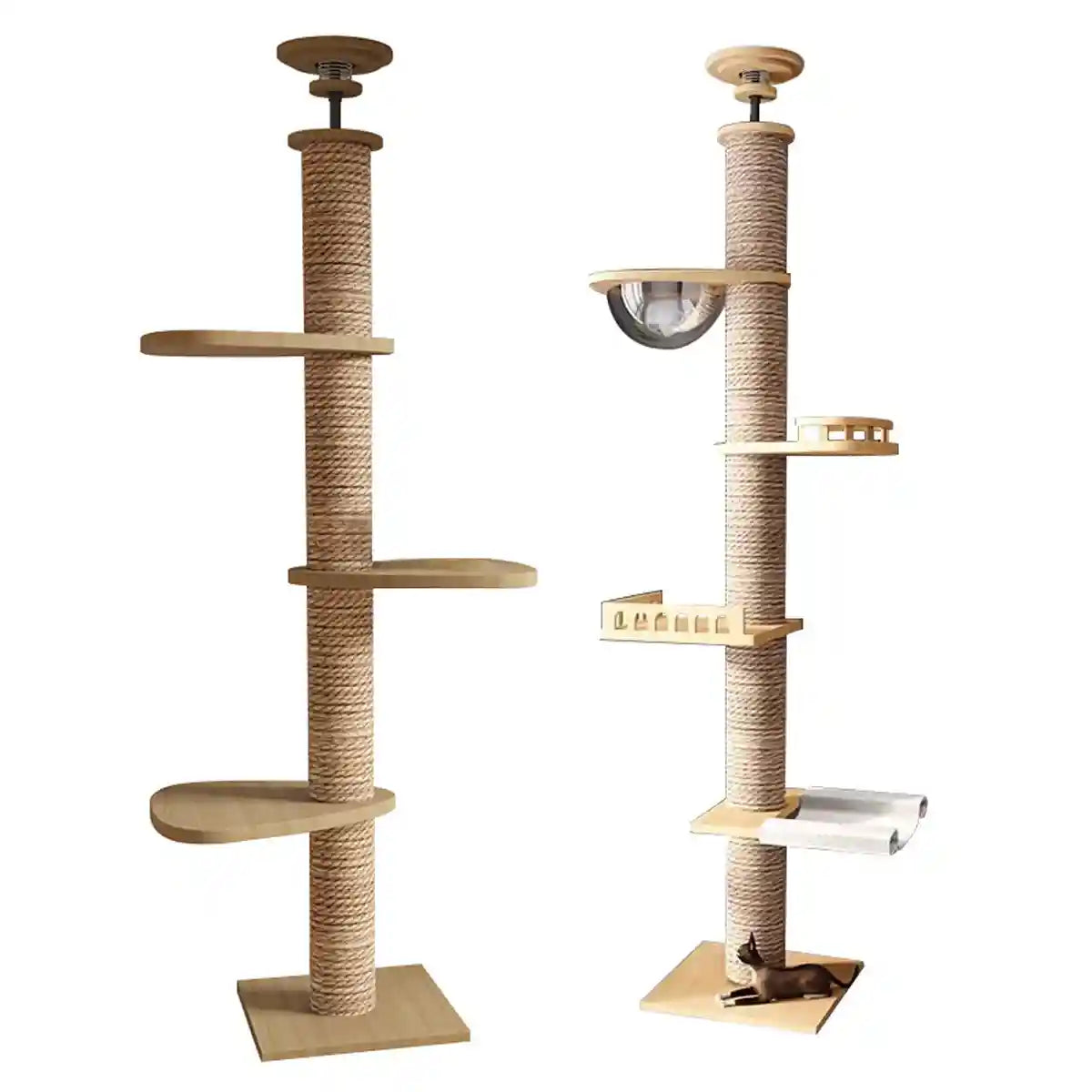 Adjustable Floor-to-Ceiling Cat Tree with Solid Wood Platforms