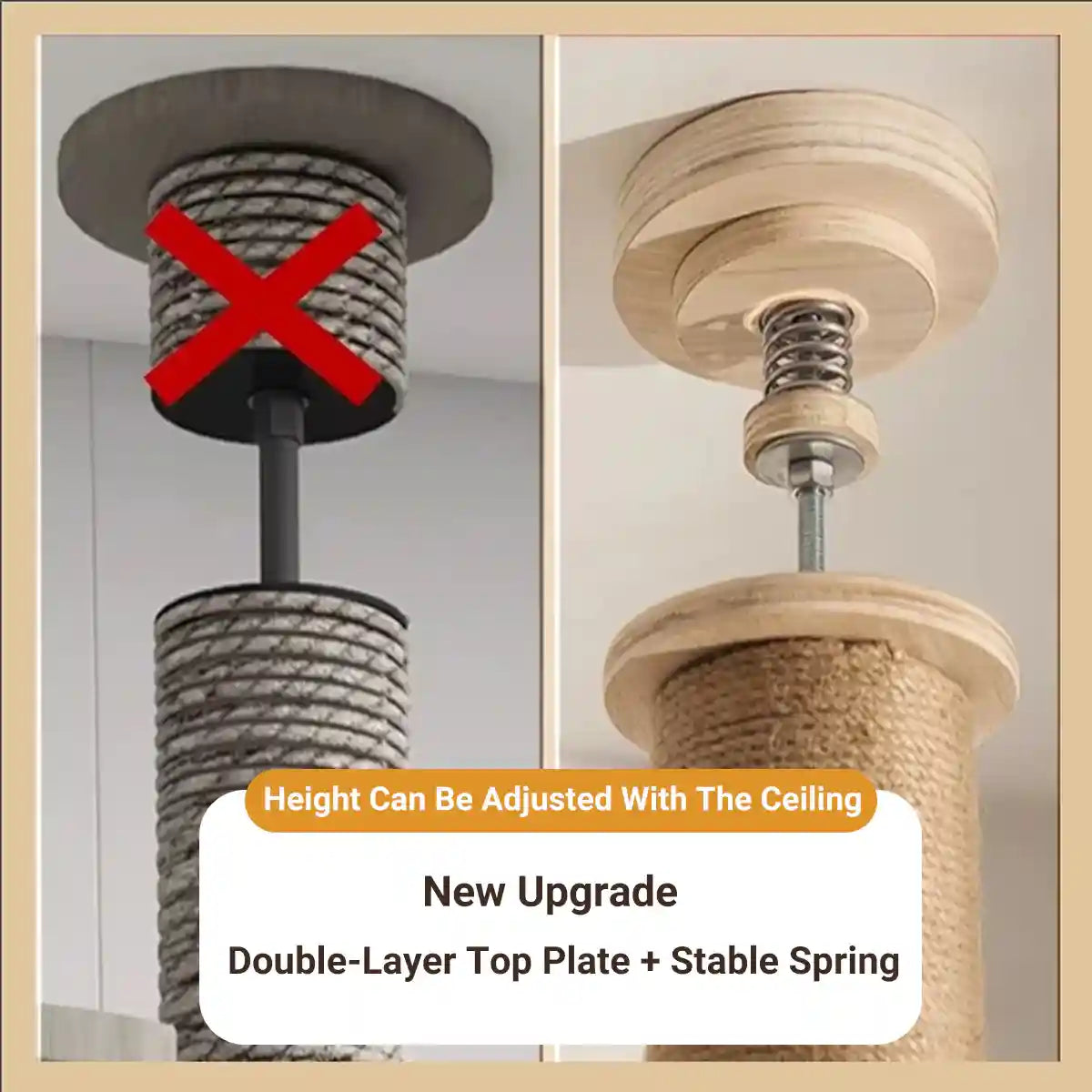 Adjustable Floor-to-Ceiling Cat Tree with Solid Wood Platforms