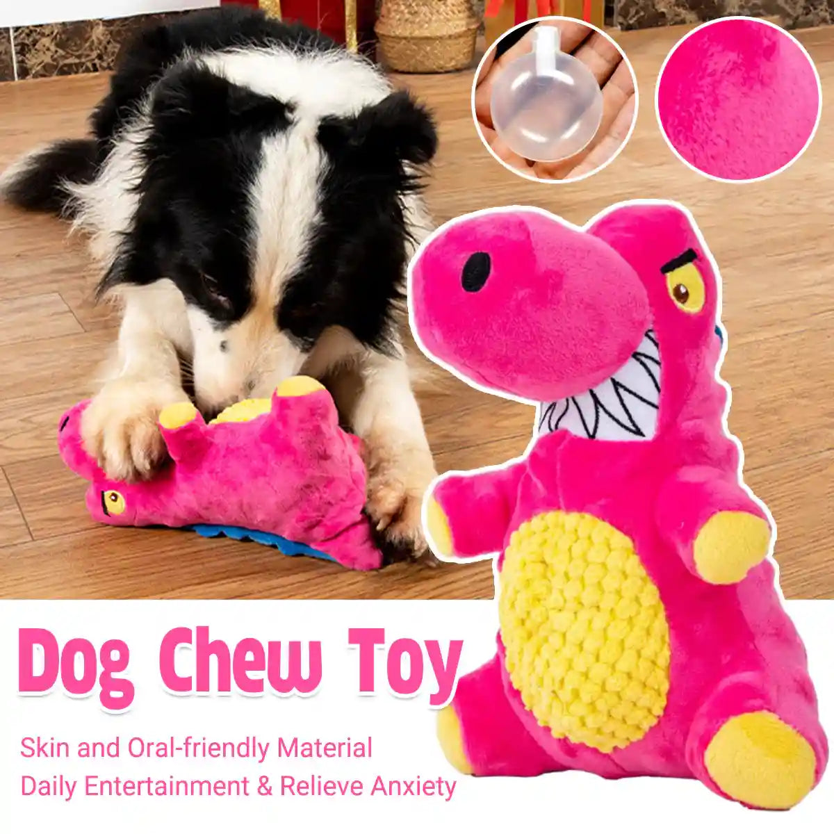Plush Dinosaur Dog Chew Toy With Squeaker For All Sizes