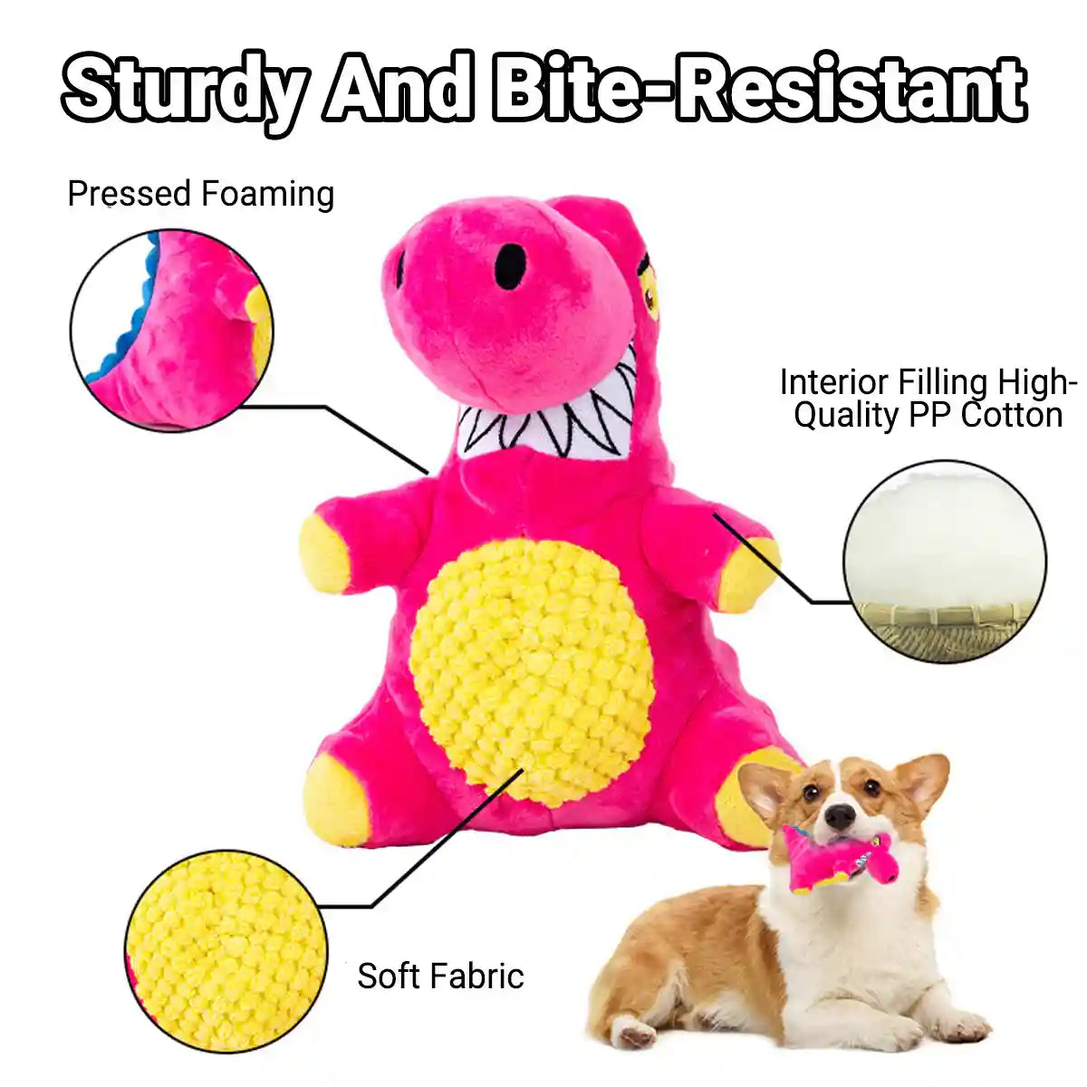 Plush Dinosaur Dog Chew Toy With Squeaker For All Sizes