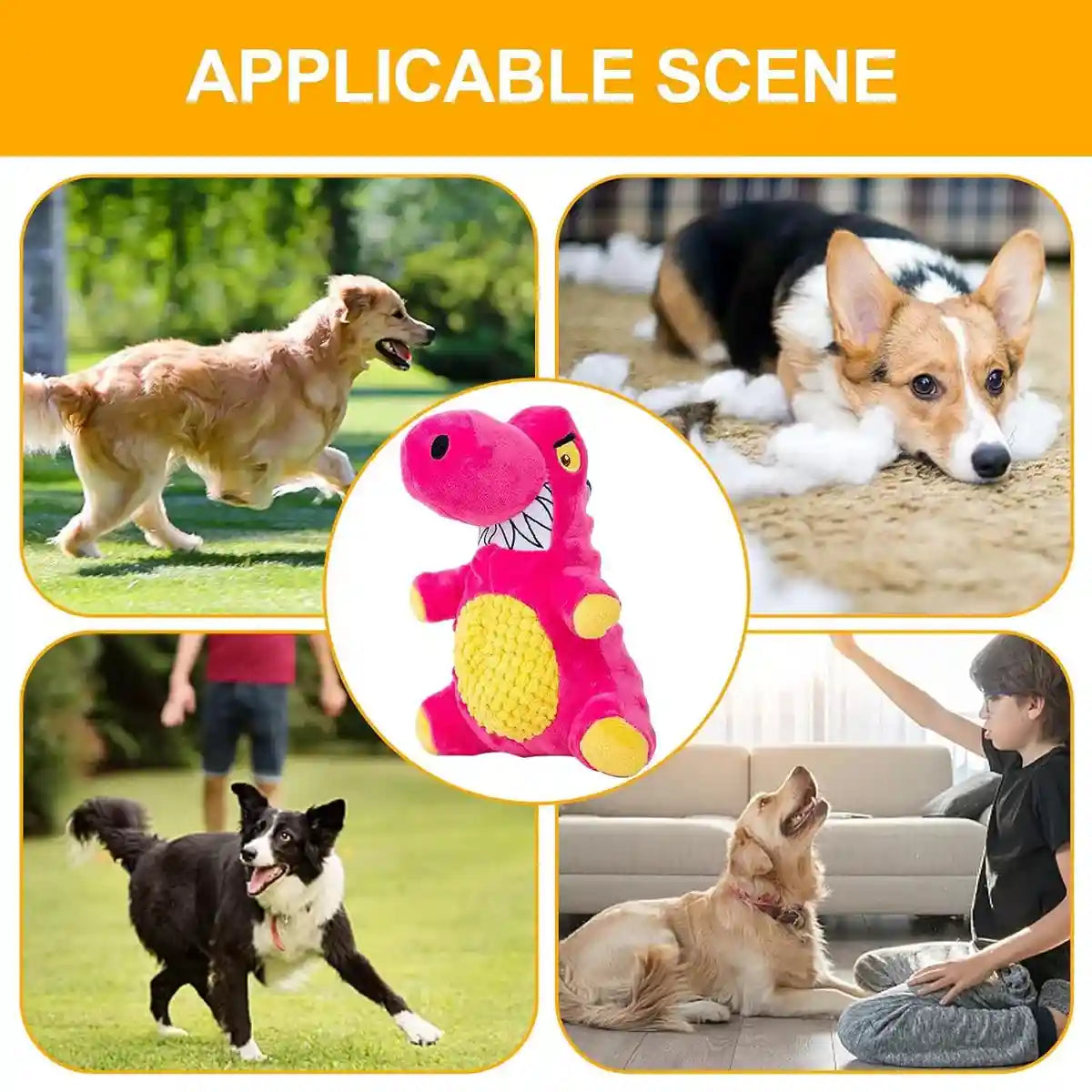 Plush Dinosaur Dog Chew Toy With Squeaker For All Sizes