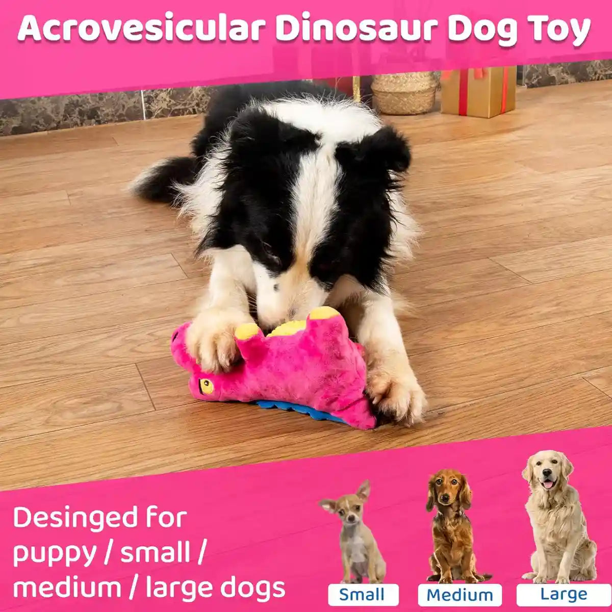 Plush Dinosaur Dog Chew Toy With Squeaker For All Sizes