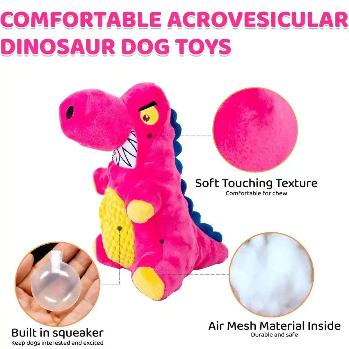 Plush Dinosaur Dog Chew Toy With Squeaker For All Sizes