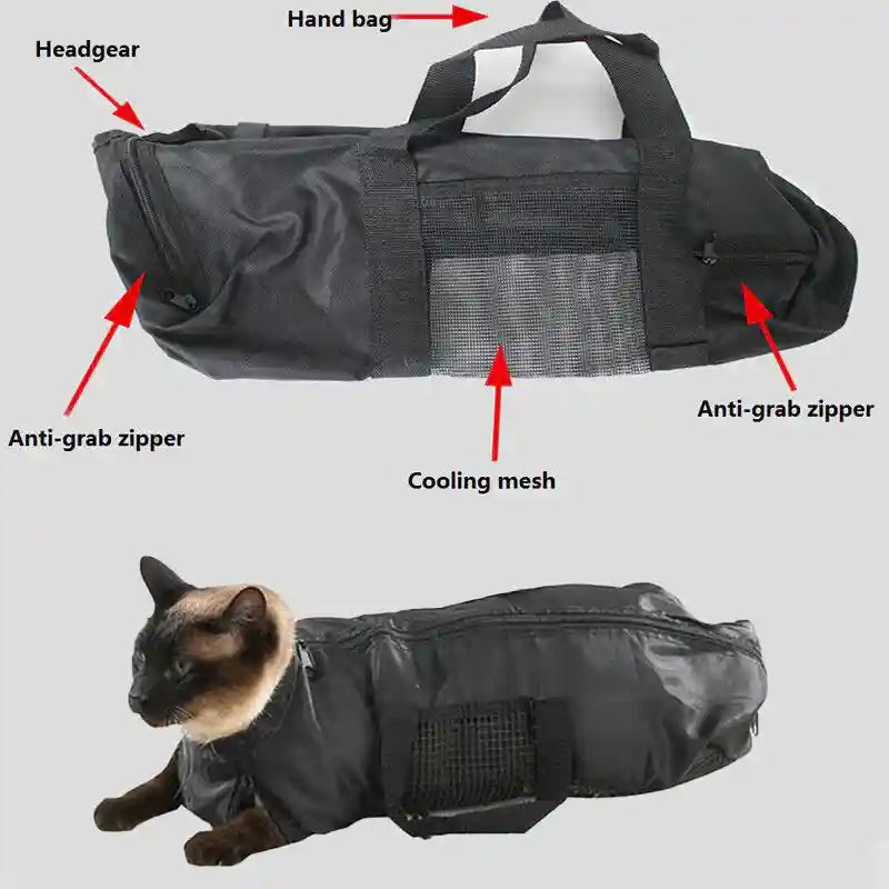 Cat Grooming Restraint Bag Pet Bath Wash Bags Black