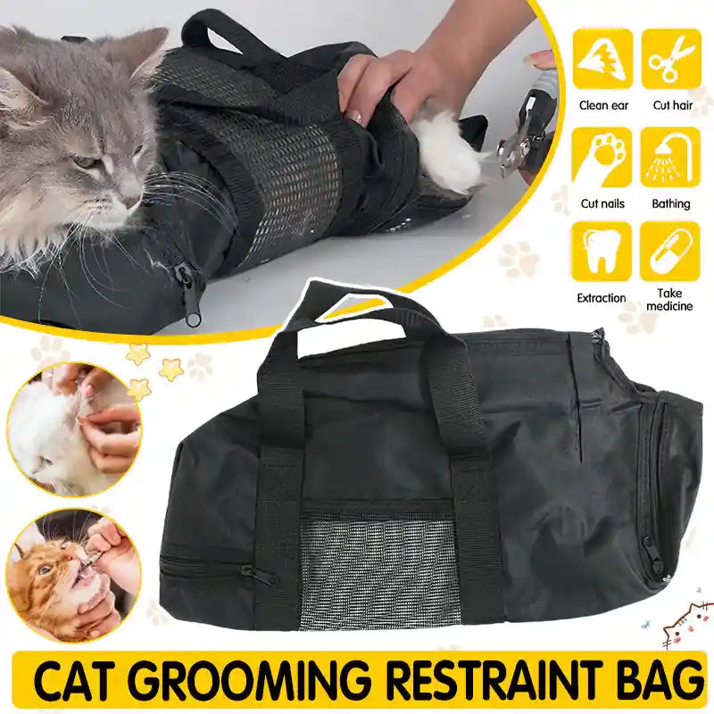 Cat Grooming Restraint Bag Pet Bath Wash Bags Black