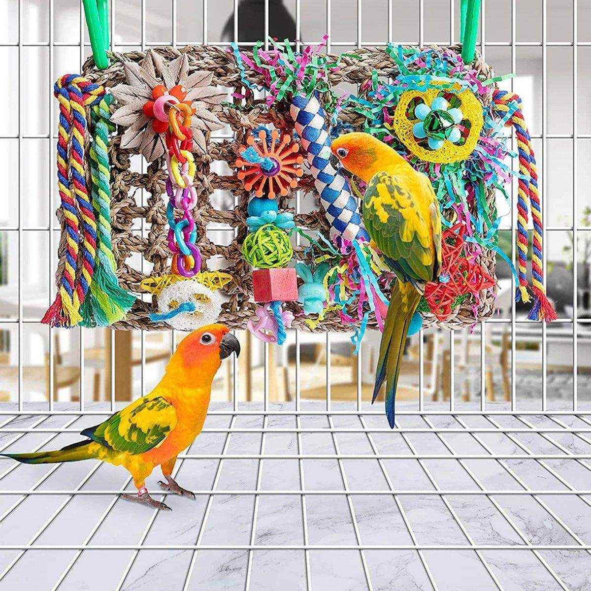 Parrot Bite Toy Grass Net Color Braided Tube Luffa Grass Silk Paper Bite Toy Cage Landscape