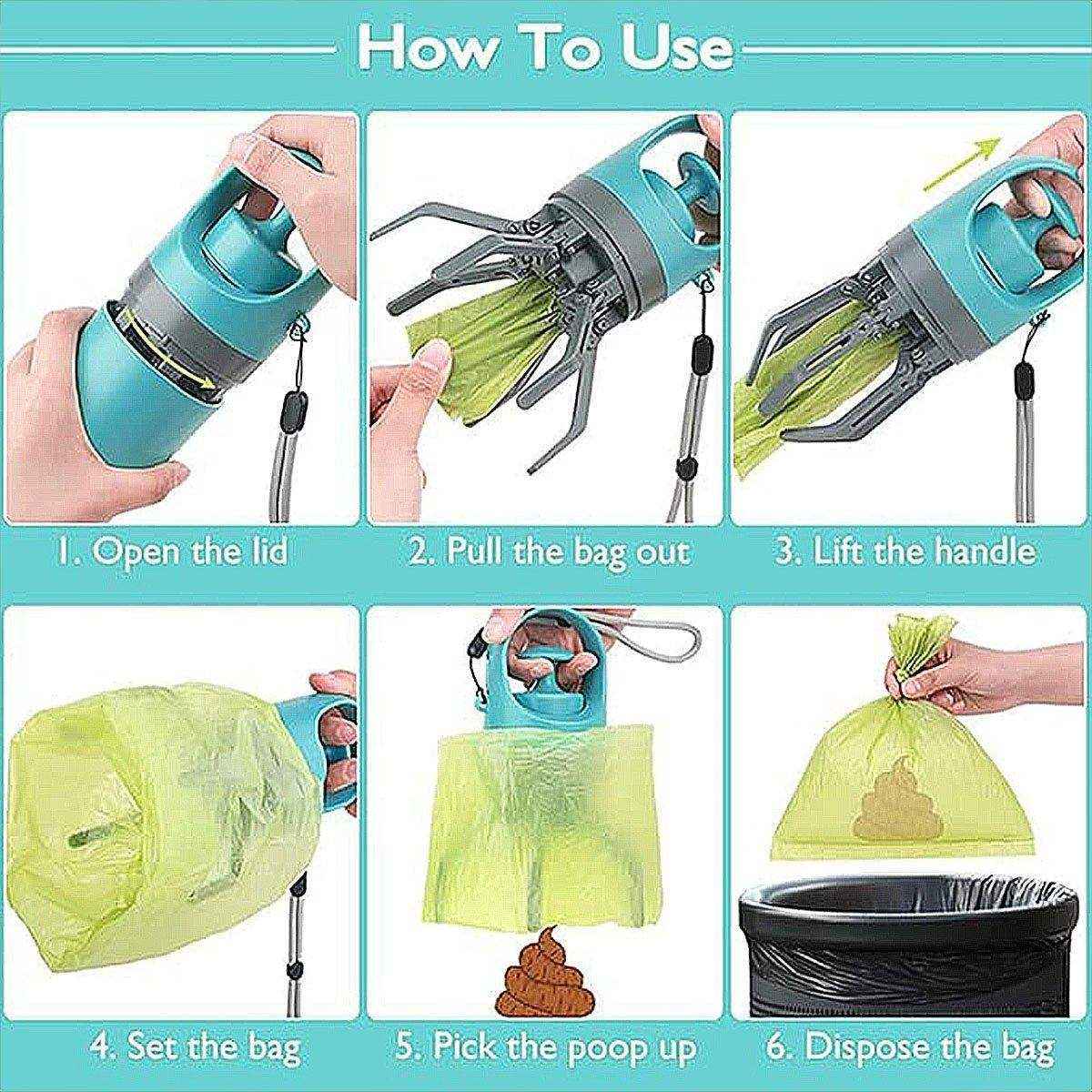 Pet Toilet Picker Portable Six-claw Shovel Excrement Clip Excrement Picking Garbage Bag Dispenser