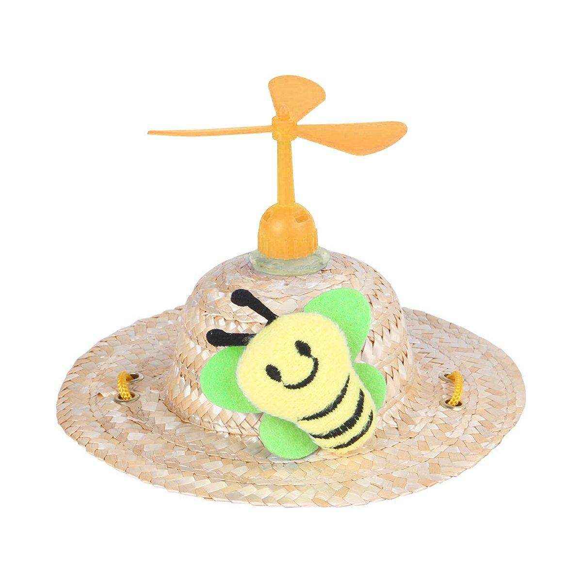 Pet Straw Hat Bamboo Dragonfly Cat And Dog Headwear Puppy Sun Hat Decoration