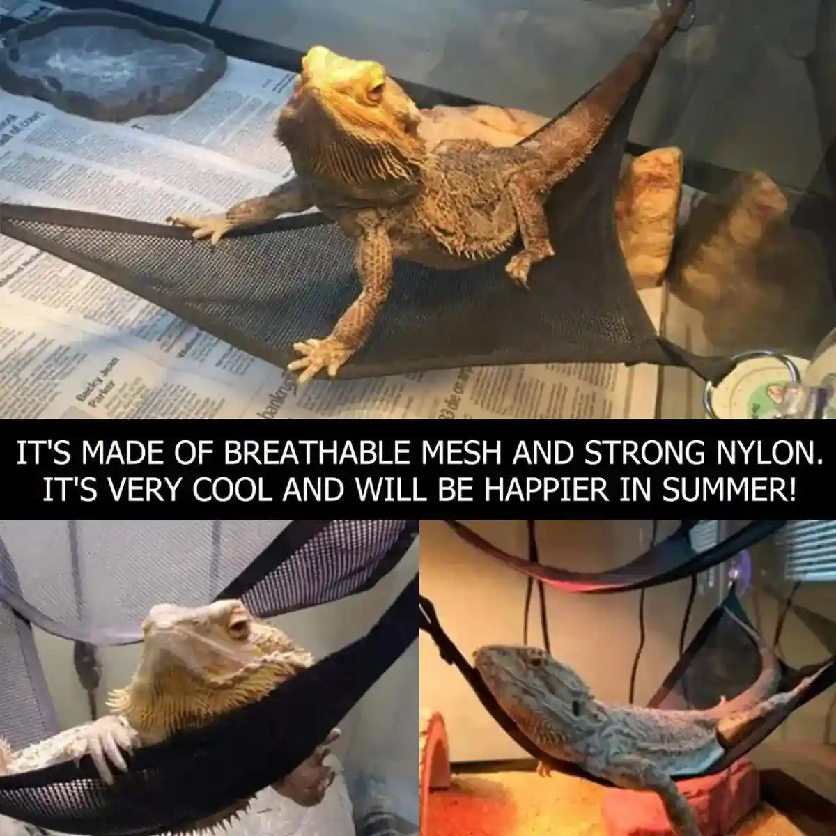 2x Reptile Hammock for Small Large Bearded Dragon Lizard Reptile Snakes Black