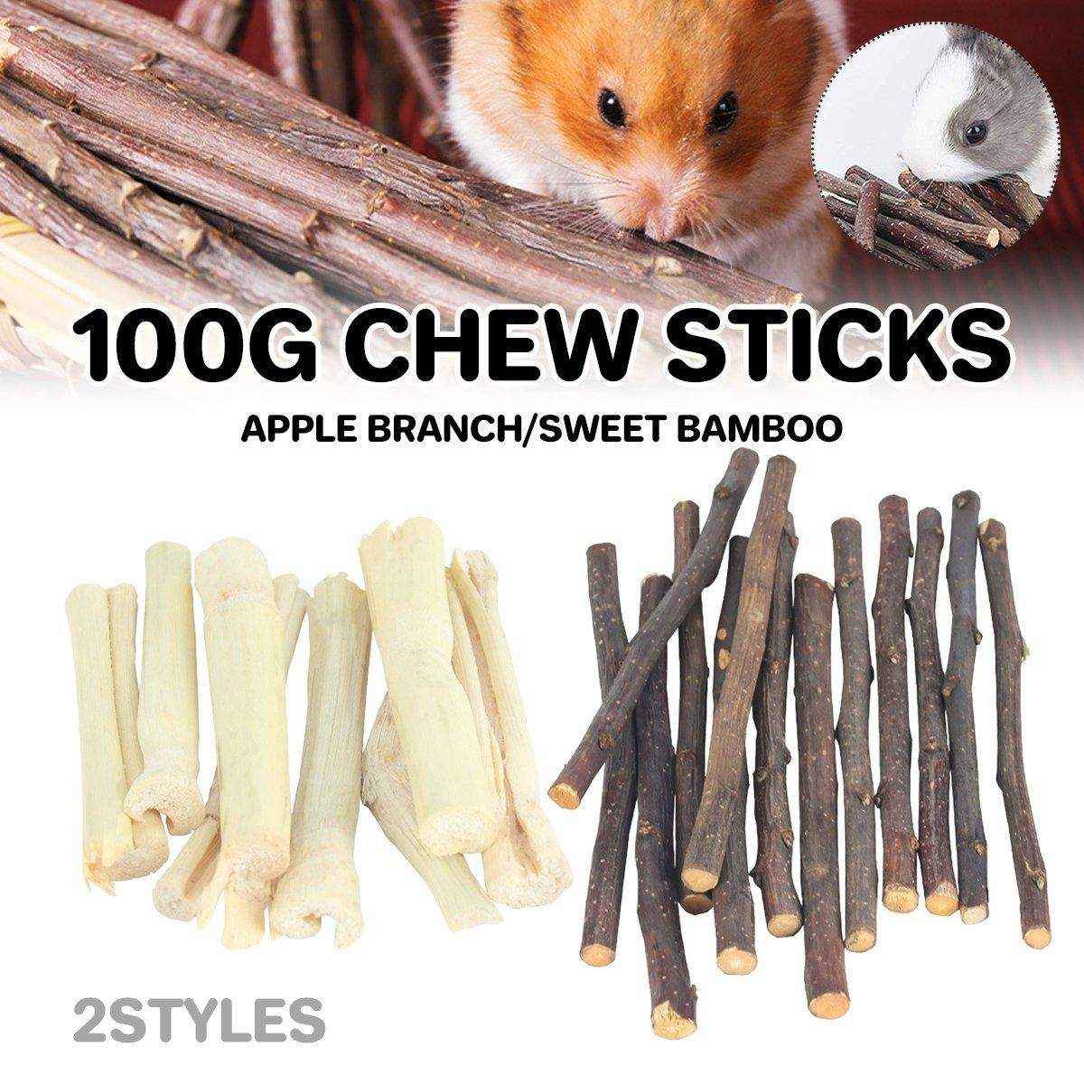 Apple sticks and sweet bamboo chew toy for rabbits and small pets.