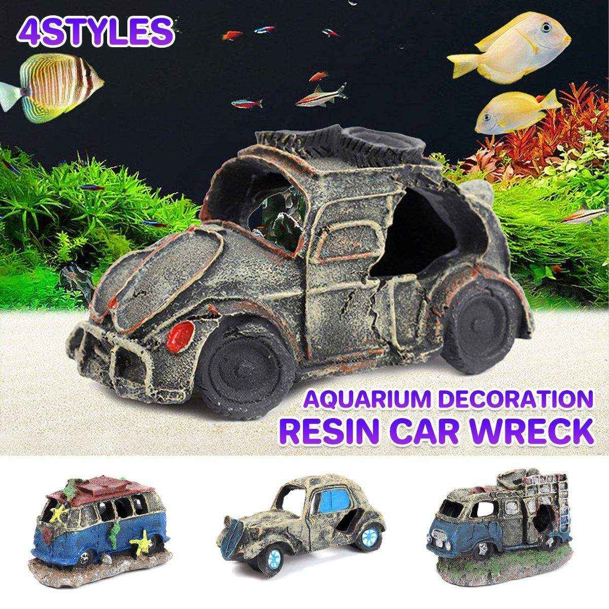 Creative Car Wreck Aquarium Rocks - Fish Shrimp Escape House for Aquascapes