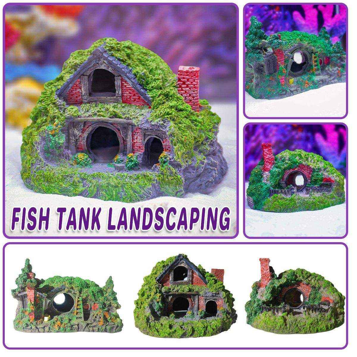 Grass House Aquarium Ornament Realistic Fish Tank Decoration for Fresh & Saltwater