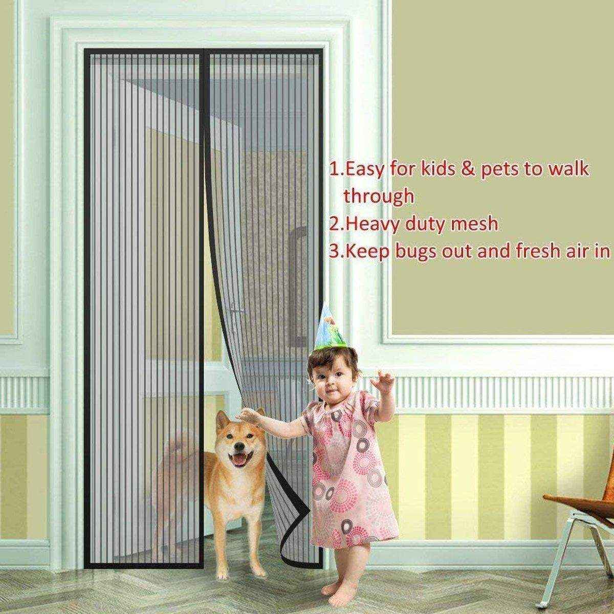 Striped Magnetic Screen Pet Door Curtain Anti Mosquito Mesh Door
