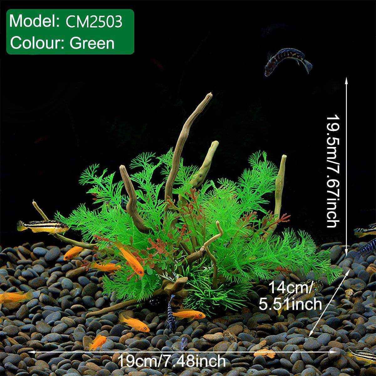 Faux Aquarium Plants Rock Decoration with Simulated Wood & Water Grass