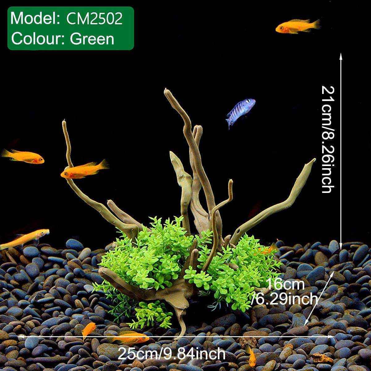 Faux Aquarium Plants Rock Decoration with Simulated Wood & Water Grass