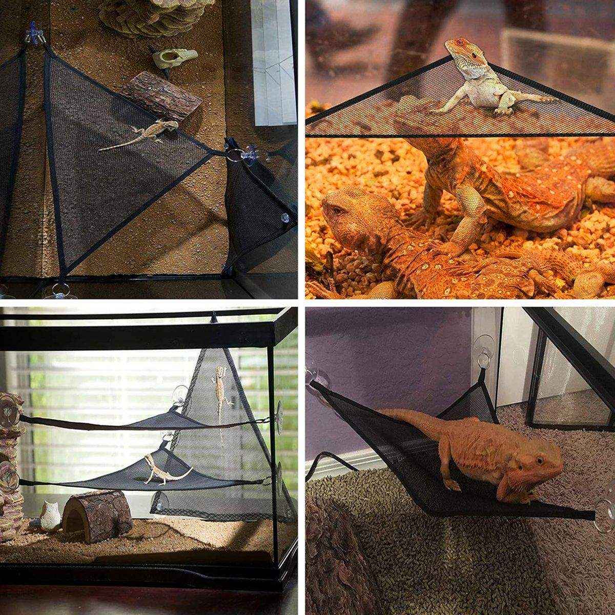 2x Reptile Hammock for Small Large Bearded Dragon Lizard Reptile Snakes Black