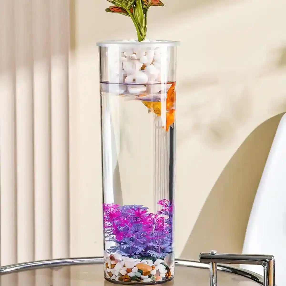 Modern Hydroponic Fish Tank with Cylindrical Design