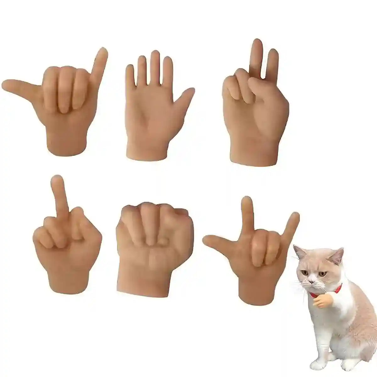 6PCS Cute Cat Finger Covers Soft Rubber Stretchy Mini Simulation Hands Fun Toy