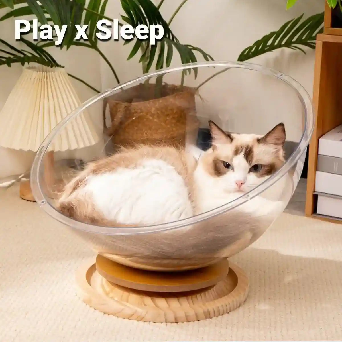 Acrylic Space Capsule Cat Bed Semi-closed Cool Nest Turntable Toy