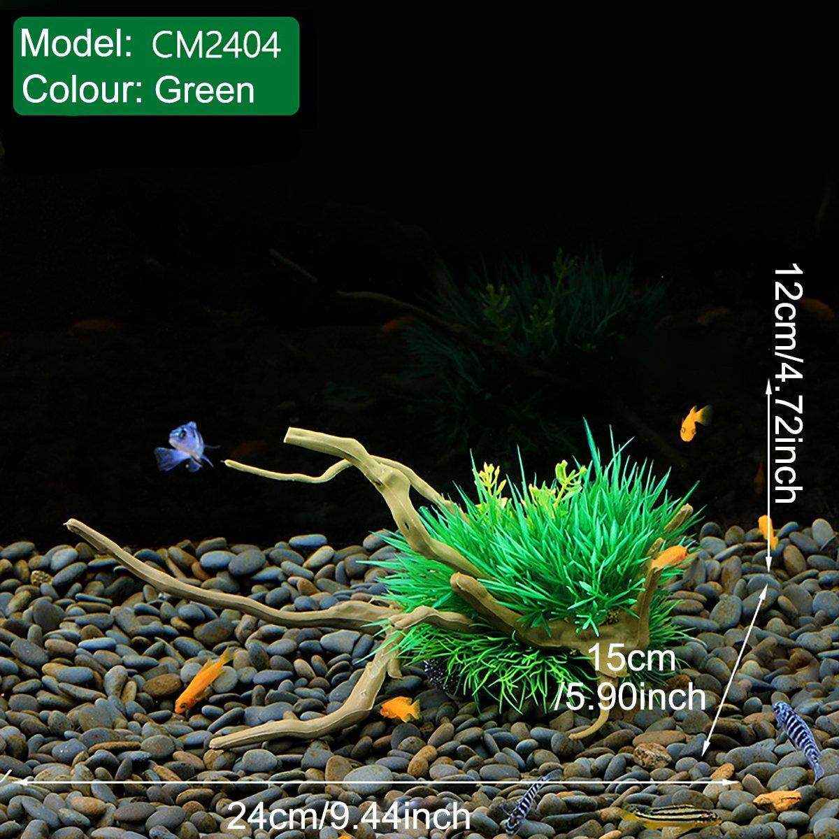 Faux Aquarium Plants Rock Decoration with Simulated Wood & Water Grass