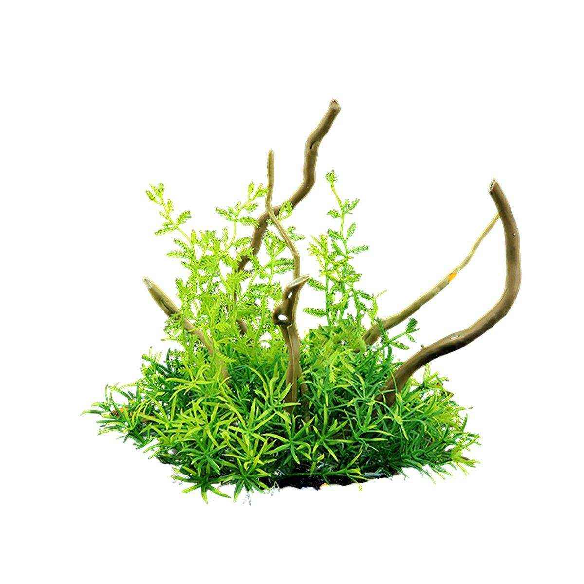 Faux Aquarium Plants Rock Decoration with Simulated Wood & Water Grass