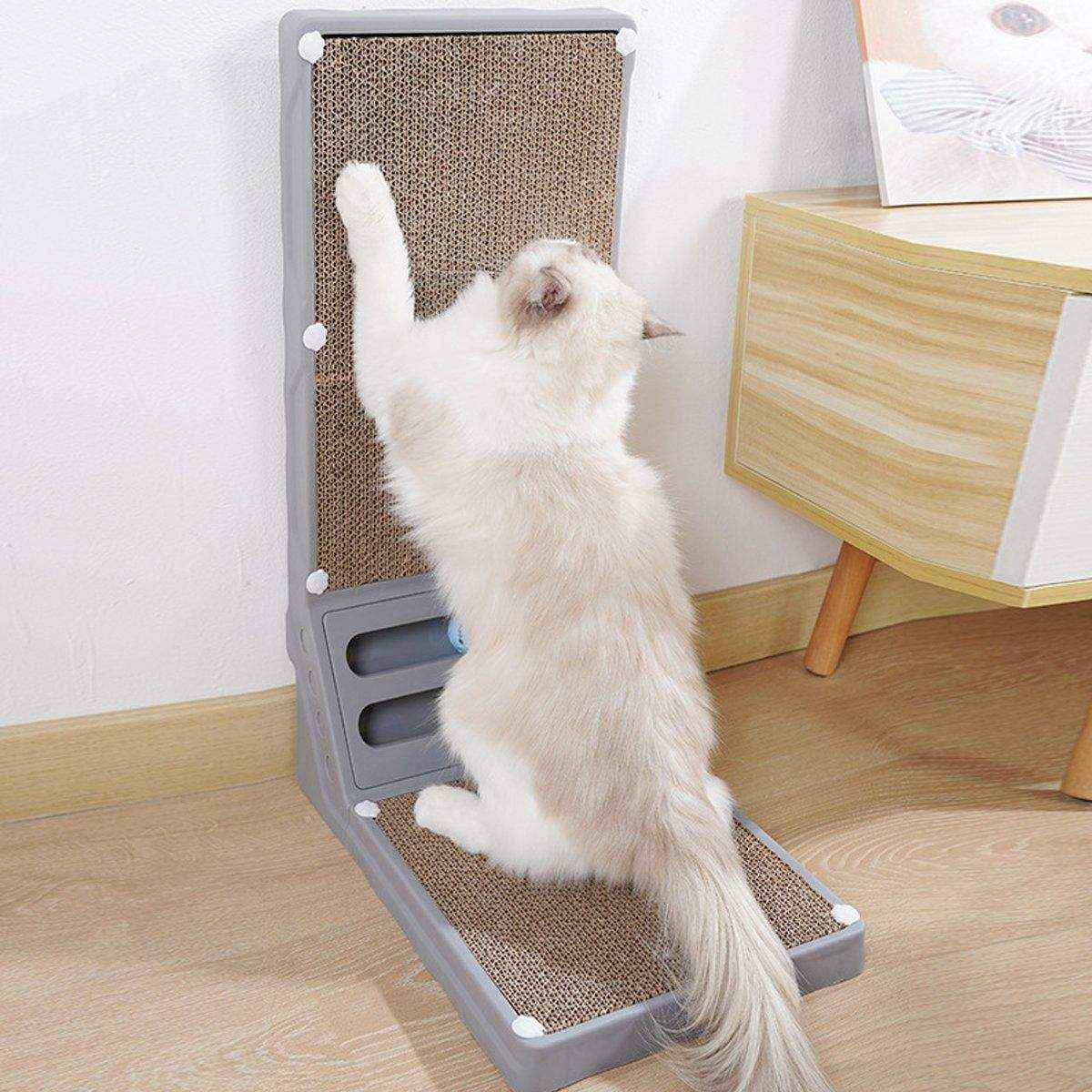 L-Shaped Cat Scratch Board Durable Scratcher with Ball Tracks