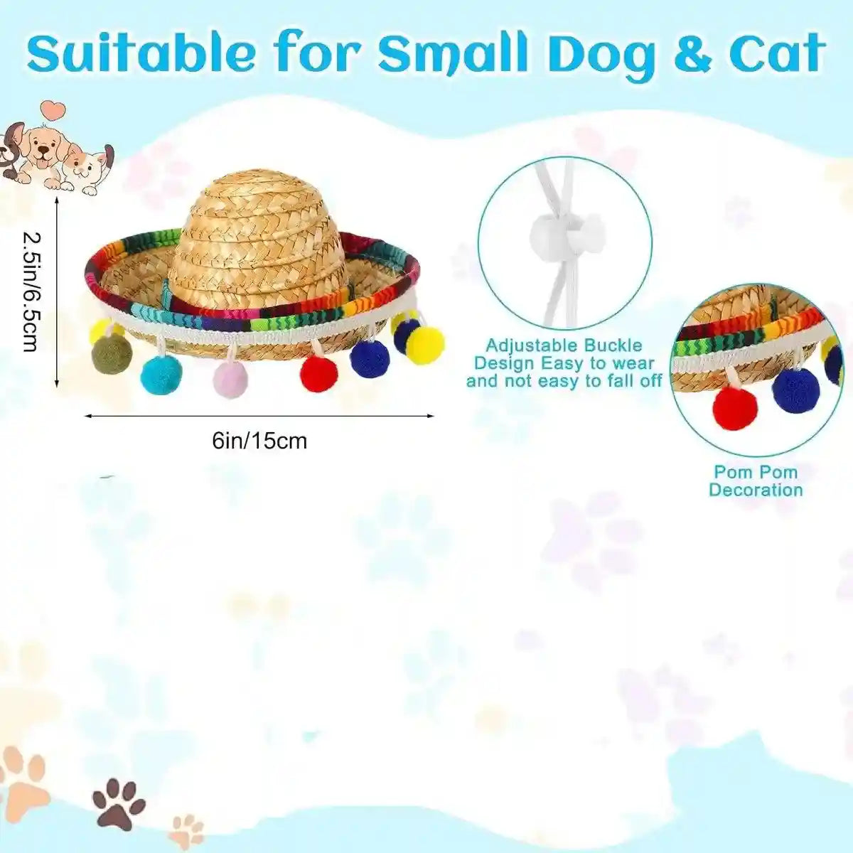 Striped Triangle Pet Towel & Fur Ball Straw Hat Scarf Set, Colorful Pet Accessories