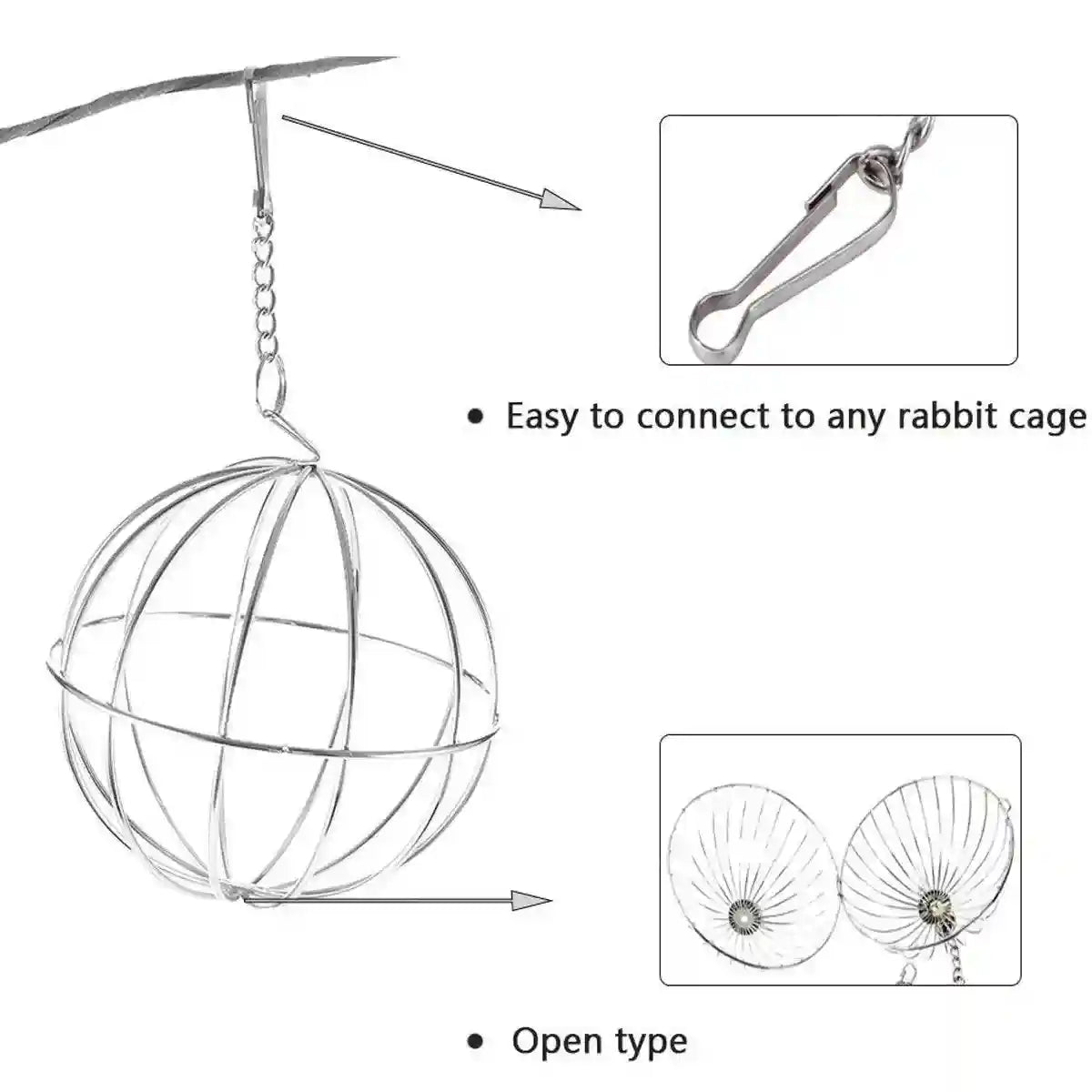Hanging Grass Ball for Small Pets Stainless Steel Hay Feeder for Rabbits & Guinea Pigs