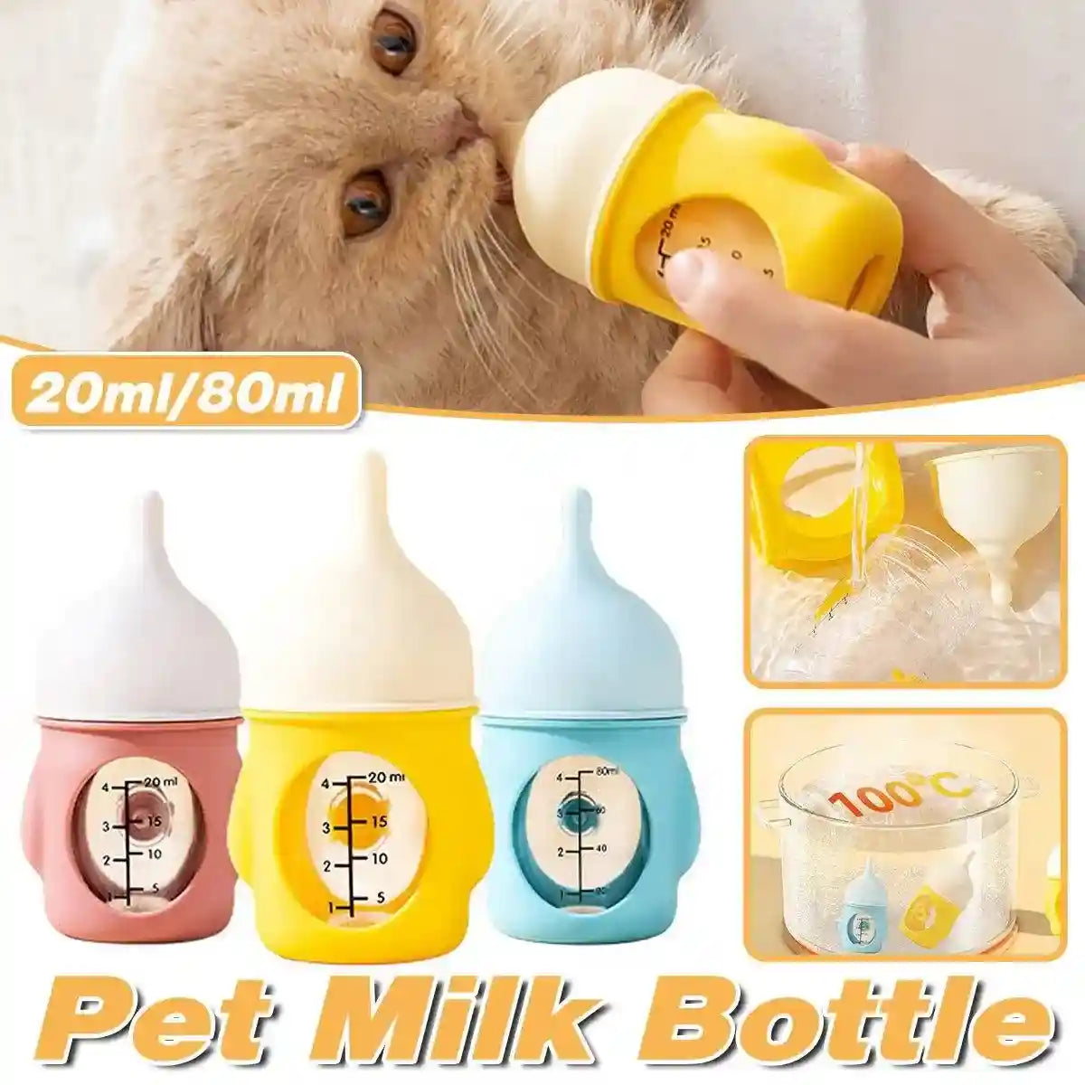 Anti-choking Newborn Puppy Kitten Silicone Bottle Visual Scale